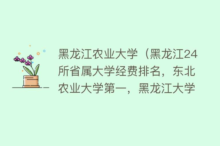 黑龙江农业大学（黑龙江24所省属大学经费排名，东北农业大学第一，黑龙江大学第三）