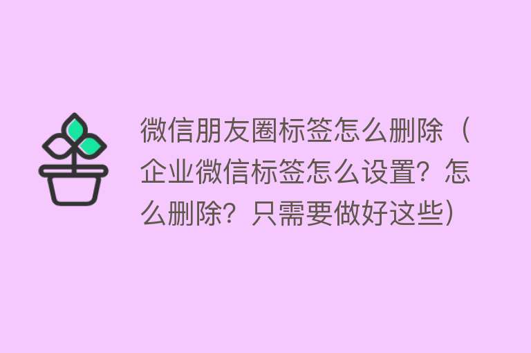 微信朋友圈标签怎么删除（企业微信标签怎么设置？怎么删除？只需要做好这些）