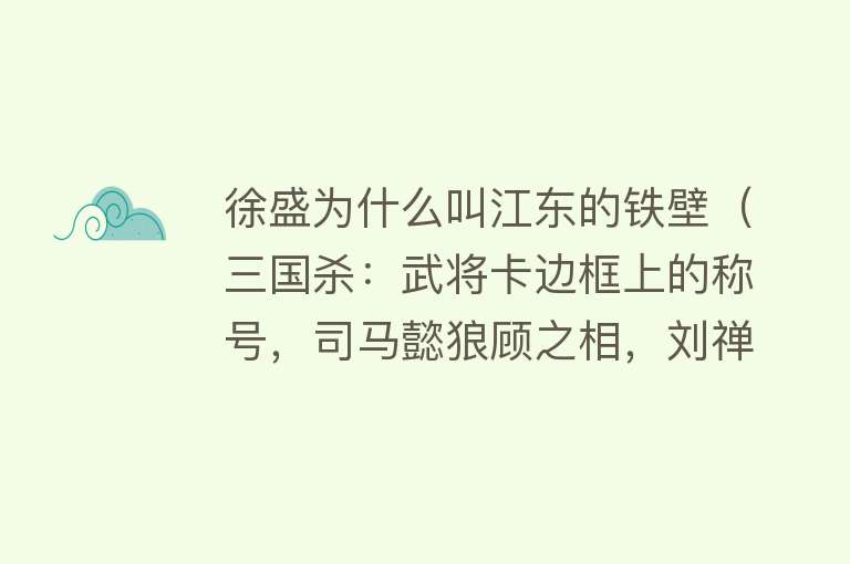 徐盛为什么叫江东的铁壁（三国杀：武将卡边框上的称号，司马懿狼顾之相，刘禅大智若愚）