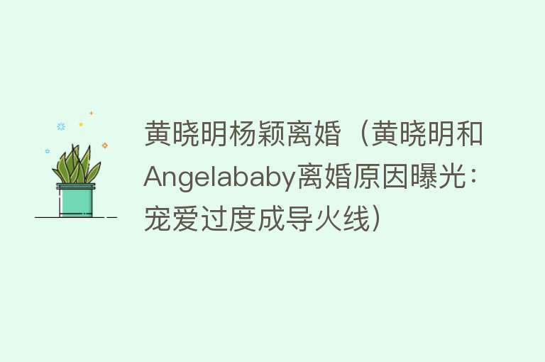 黄晓明杨颖离婚（黄晓明和Angelababy离婚原因曝光：宠爱过度成导火线）