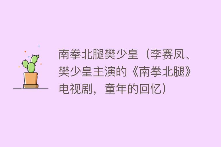 南拳北腿樊少皇（李赛凤、樊少皇主演的《南拳北腿》电视剧，童年的回忆）