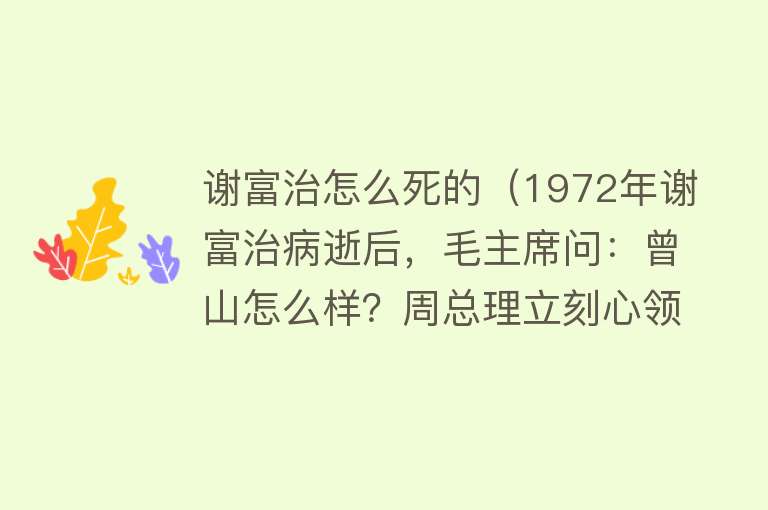 谢富治怎么死的（1972年谢富治病逝后，毛主席问：曾山怎么样？周总理立刻心领神会）