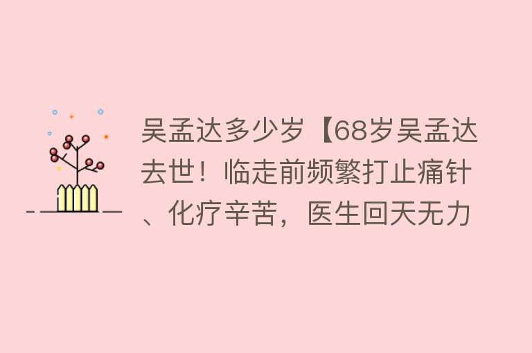 吴孟达多少岁【68岁吴孟达去世！临走前频繁打止痛针、化疗辛苦，医生回天无力】