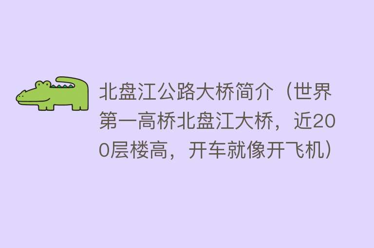 北盘江公路大桥简介（世界第一高桥北盘江大桥，近200层楼高，开车就像开飞机） 