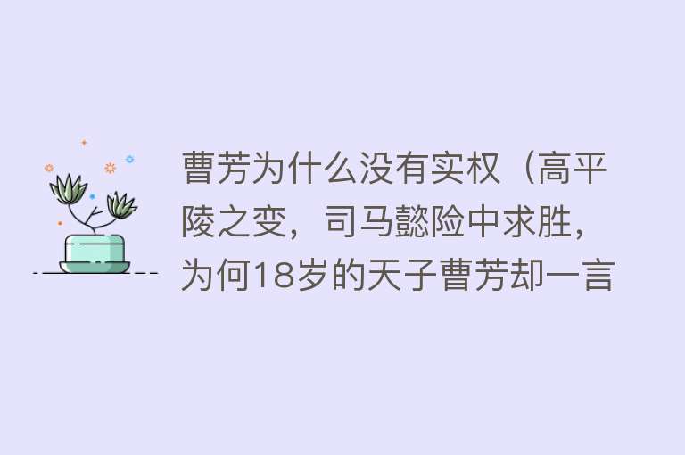 曹芳为什么没有实权（高平陵之变，司马懿险中求胜，为何18岁的天子曹芳却一言不发？）