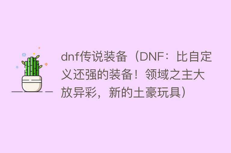 dnf传说装备(DNF:比自定义还强的装备!领域之主大放异彩,新的土豪玩具)