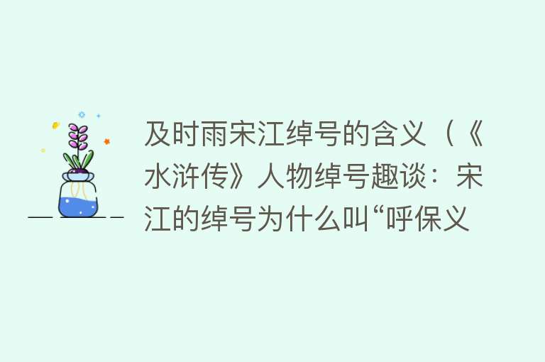 及时雨宋江绰号的含义（《水浒传》人物绰号趣谈：宋江的绰号为什么叫“呼保义”？） 