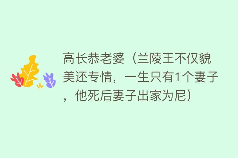 高长恭老婆(兰陵王不仅貌美还专情,一生只有1个妻子,他死后妻子出家为尼)