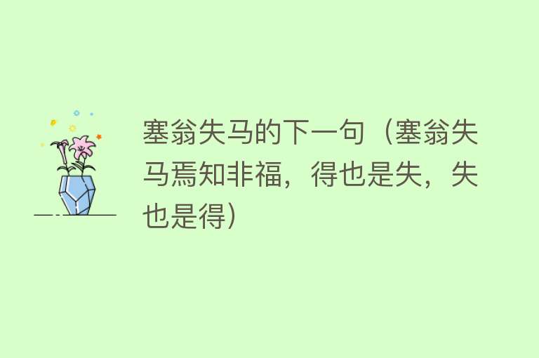 塞翁失马的下一句（塞翁失马焉知非福，得也是失，失也是得） 