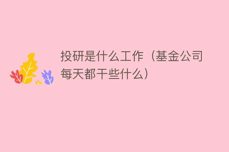 投研是什么工作（基金公司每天都干些什么） 