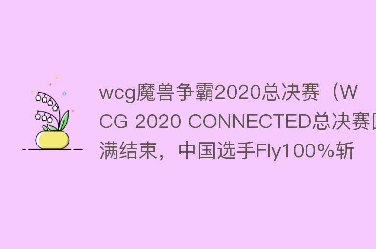 wcg魔兽争霸2020总决赛（WCG 2020 CONNECTED总决赛圆满结束，中国选手Fly100%斩获魔兽争霸III团队／个人“双冠王”） 