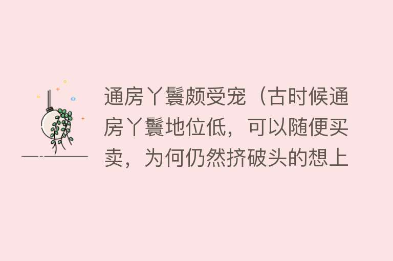 通房丫鬟颇受宠（古时候通房丫鬟地位低，可以随便买卖，为何仍然挤破头的想上位？） 