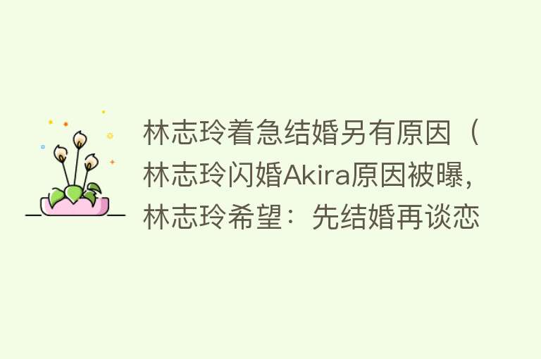 林志玲着急结婚另有原因（林志玲闪婚Akira原因被曝，林志玲希望：先结婚再谈恋爱） 