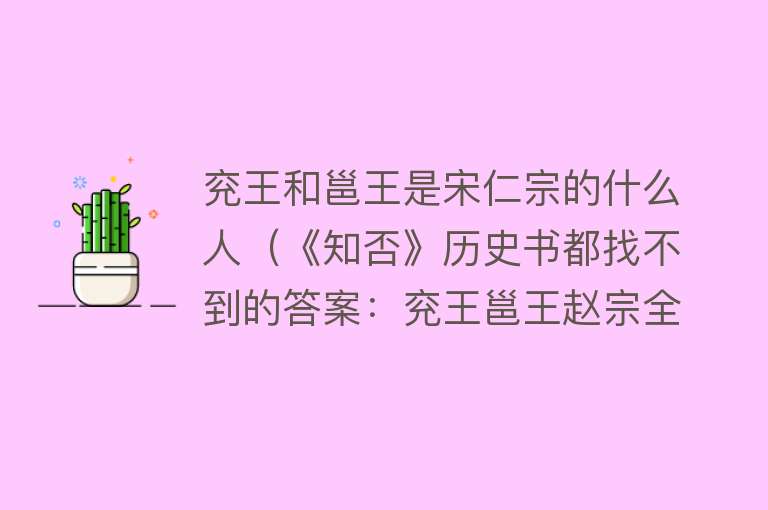 兖王和邕王是宋仁宗的什么人（《知否》历史书都找不到的答案：兖王邕王赵宗全与官家怎么了） 