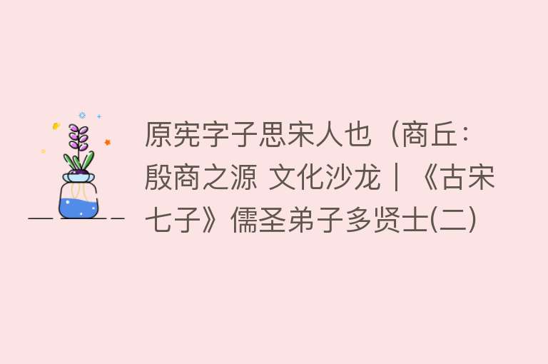 原宪字子思宋人也（商丘：殷商之源 文化沙龙｜《古宋七子》儒圣弟子多贤士(二)） 