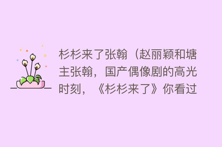杉杉来了张翰(赵丽颖和塘主张翰,国产偶像剧的高光时刻,《杉杉来了》你看过吗)
