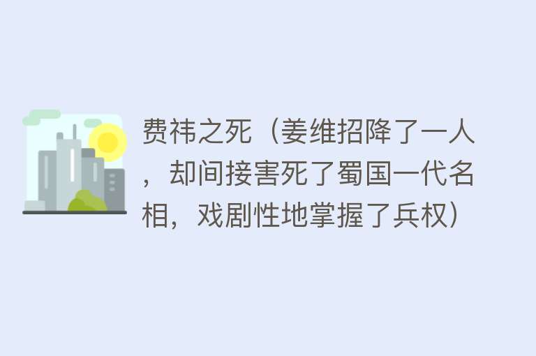 费祎之死（姜维招降了一人，却间接害死了蜀国一代名相，戏剧性地掌握了兵权） 