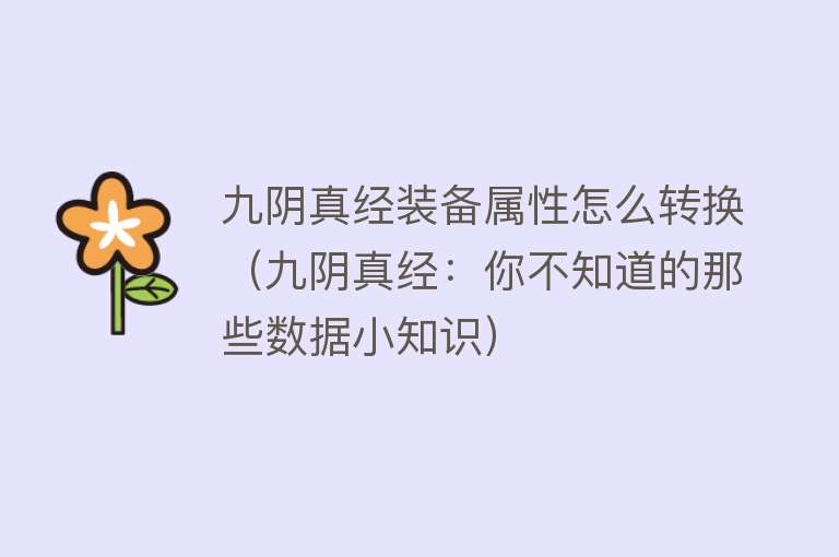九阴真经装备属性怎么转换(九阴真经:你不知道的那些数据小知识)
