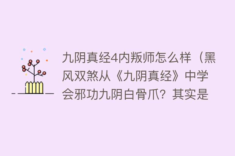 九阴真经4内叛师怎么样（黑风双煞从《九阴真经》中学会邪功九阴白骨爪？其实是他俩没文化） 