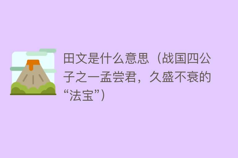 田文是什么意思（战国四公子之一孟尝君，久盛不衰的“法宝”） 