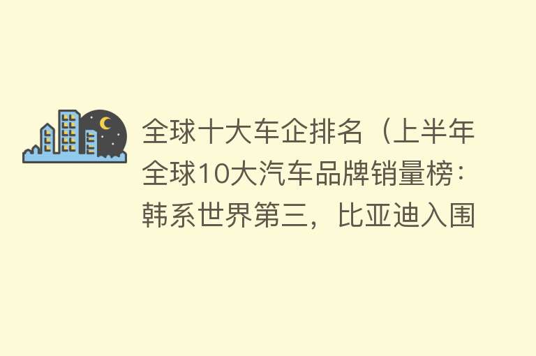 全球十大车企排名（上半年全球10大汽车品牌销量榜：韩系世界第三，比亚迪入围前十！）