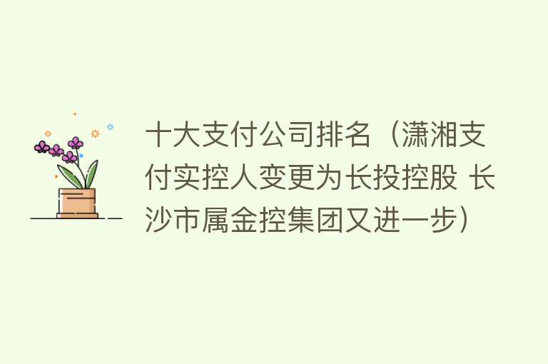 十大支付公司排名（潇湘支付实控人变更为长投控股 长沙市属金控集团又进一步）