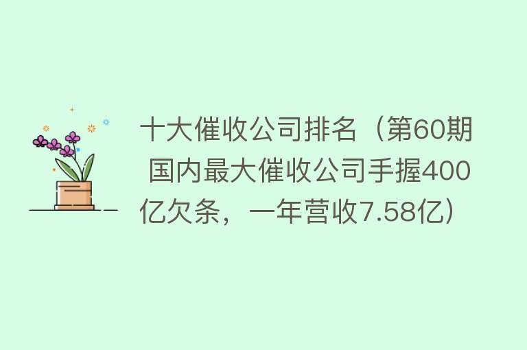 十大催收公司排名（第60期 国内最大催收公司手握400亿欠条，一年营收7.58亿） 