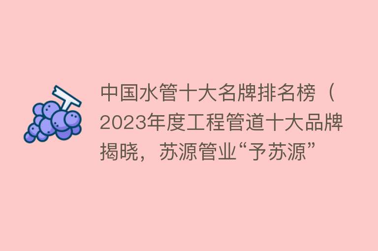 中国水管十大名牌排名榜（2023年度工程管道十大品牌揭晓，苏源管业“予苏源”位列榜首！）