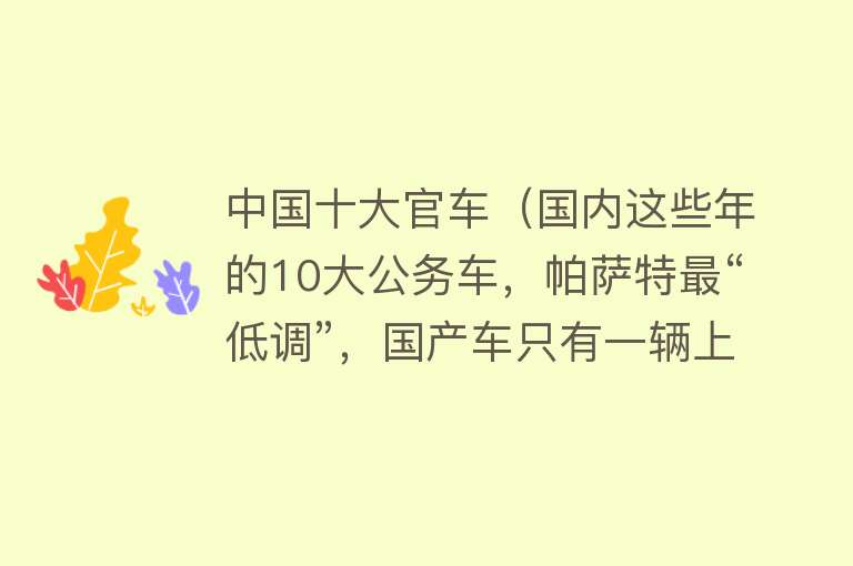 中国十大官车（国内这些年的10大公务车，帕萨特最“低调”，国产车只有一辆上榜） 