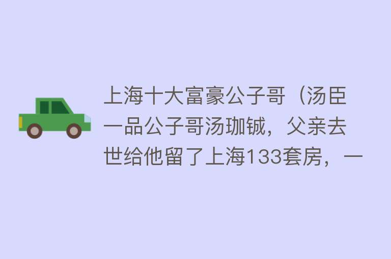 上海十大富豪公子哥（汤臣一品公子哥汤珈铖，父亲去世给他留了上海133套房，一套值2亿）