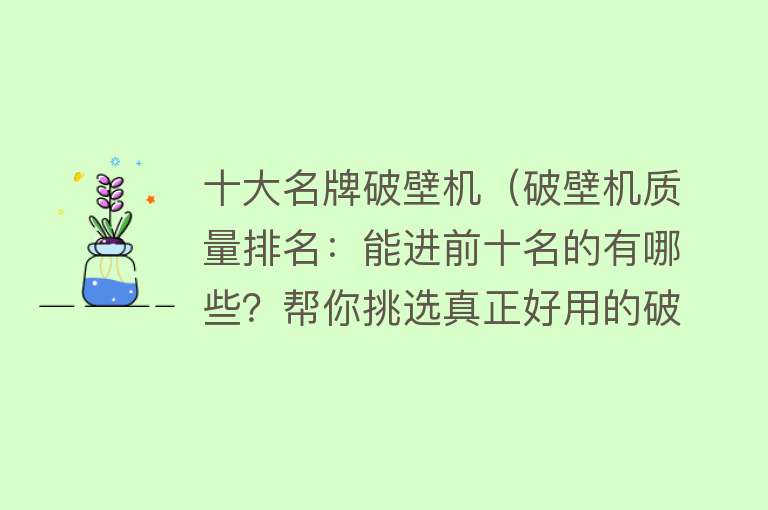 十大名牌破壁机（破壁机质量排名：能进前十名的有哪些？帮你挑选真正好用的破壁机）