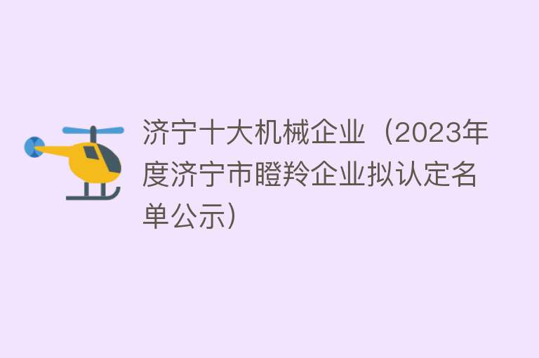 济宁十大机械企业（2023年度济宁市瞪羚企业拟认定名单公示） 