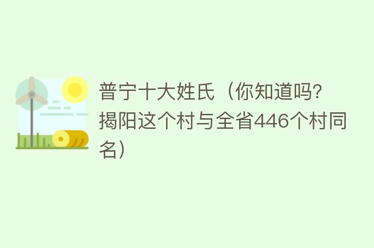 普宁十大姓氏（你知道吗？揭阳这个村与全省446个村同名） 