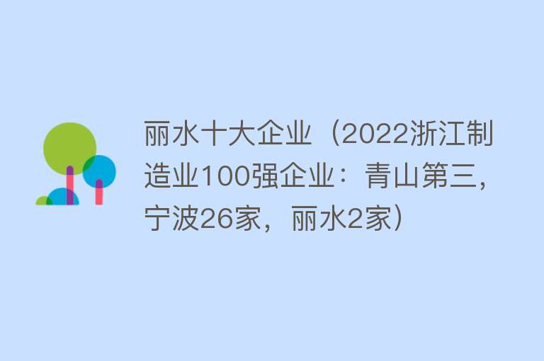 丽水十大企业（2022浙江制造业100强企业：青山第三，宁波26家，丽水2家）