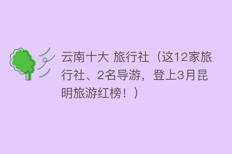 云南十大 旅行社（这12家旅行社、2名导游，登上3月昆明旅游红榜！）