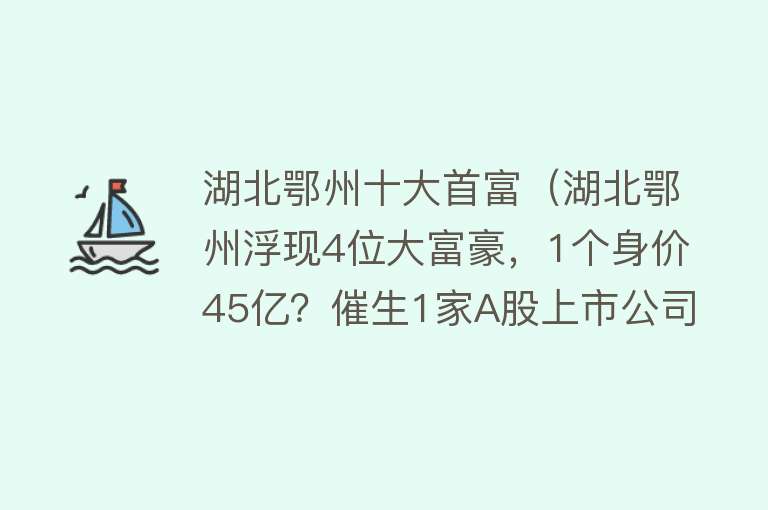 湖北鄂州十大首富（湖北鄂州浮现4位大富豪，1个身价45亿？催生1家A股上市公司）