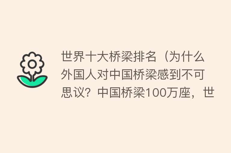 世界十大桥梁排名（为什么外国人对中国桥梁感到不可思议？中国桥梁100万座，世界第1）