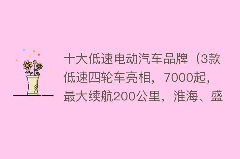 十大低速电动汽车品牌（3款低速四轮车亮相，7000起，最大续航200公里，淮海、盛昊都出手）