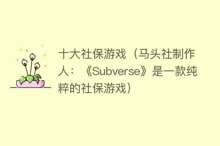 十大社保游戏（马头社制作人：《Subverse》是一款纯粹的社保游戏）