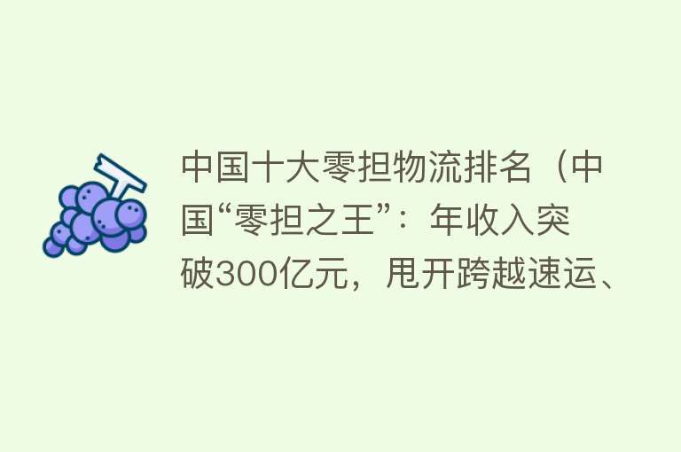 中国十大零担物流排名（中国“零担之王”：年收入突破300亿元，甩开跨越速运、德邦快递）