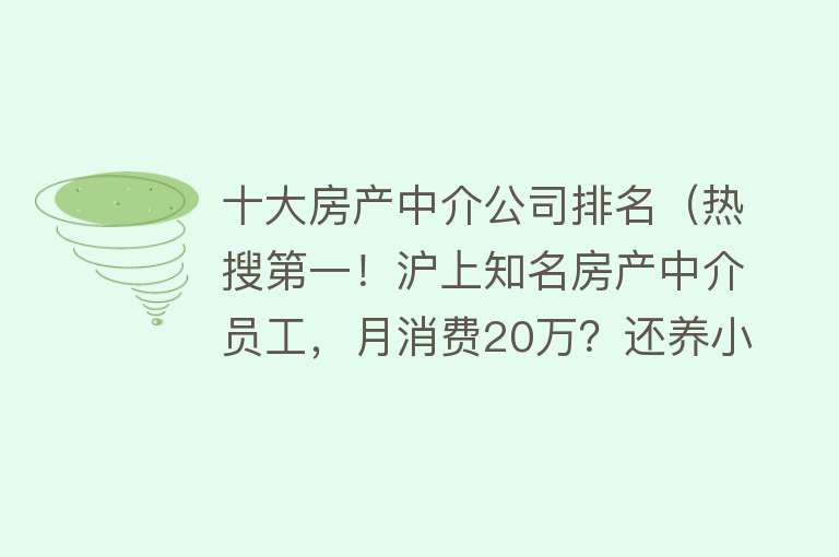 十大房产中介公司排名（热搜第一！沪上知名房产中介员工，月消费20万？还养小三，买房人被坑惨）