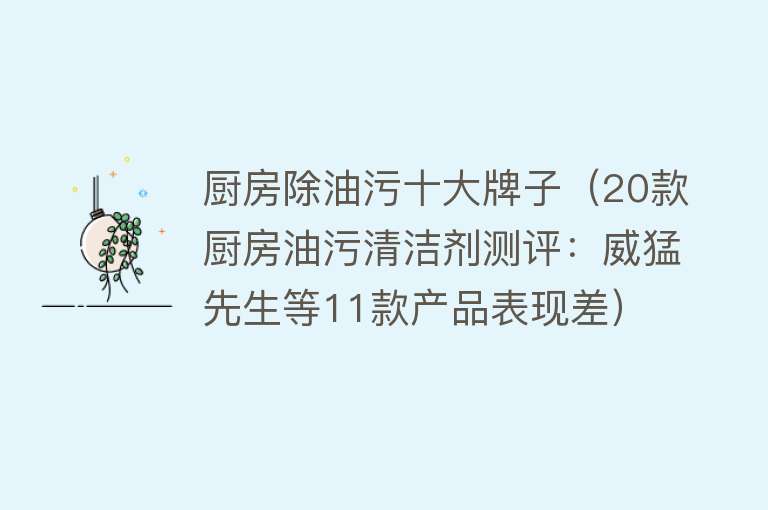 厨房除油污十大牌子（20款厨房油污清洁剂测评：威猛先生等11款产品表现差）