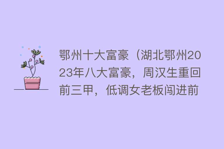 鄂州十大富豪（湖北鄂州2023年八大富豪，周汉生重回前三甲，低调女老板闯进前五）