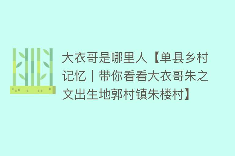 大衣哥是哪里人【单县乡村记忆｜带你看看大衣哥朱之文出生地郭村镇朱楼村】