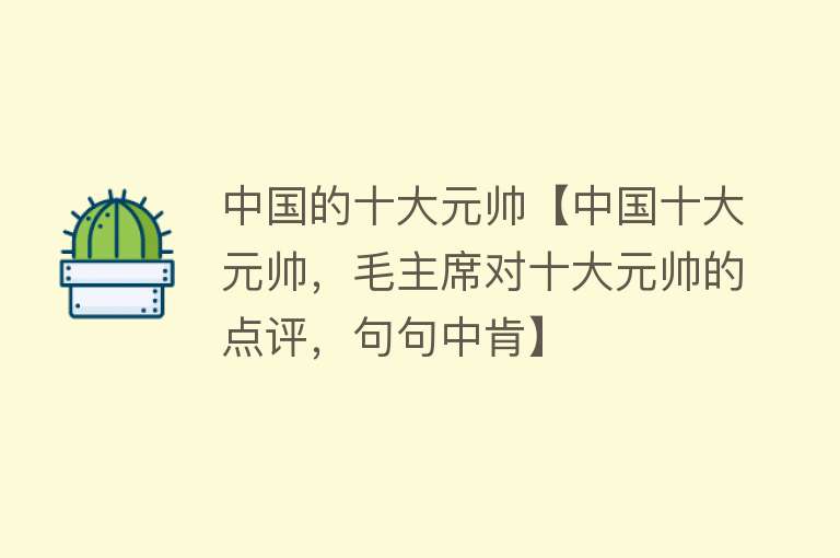 中国的十大元帅【中国十大元帅，毛主席对十大元帅的点评，句句中肯】