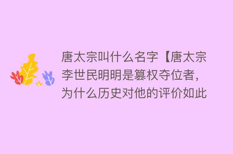 唐太宗叫什么名字【唐太宗李世民明明是篡权夺位者，为什么历史对他的评价如此之高？】