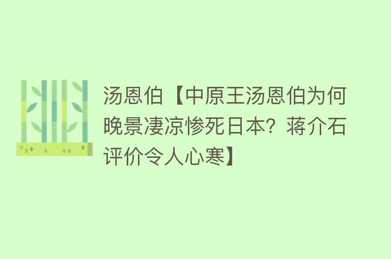 汤恩伯【中原王汤恩伯为何晚景凄凉惨死日本？蒋介石评价令人心寒】