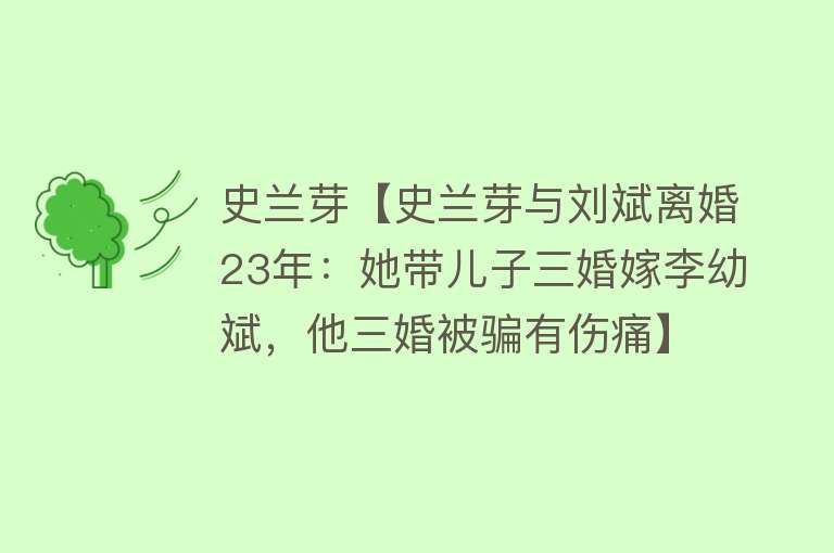 史兰芽【史兰芽与刘斌离婚23年：她带儿子三婚嫁李幼斌，他三婚被骗有伤痛】