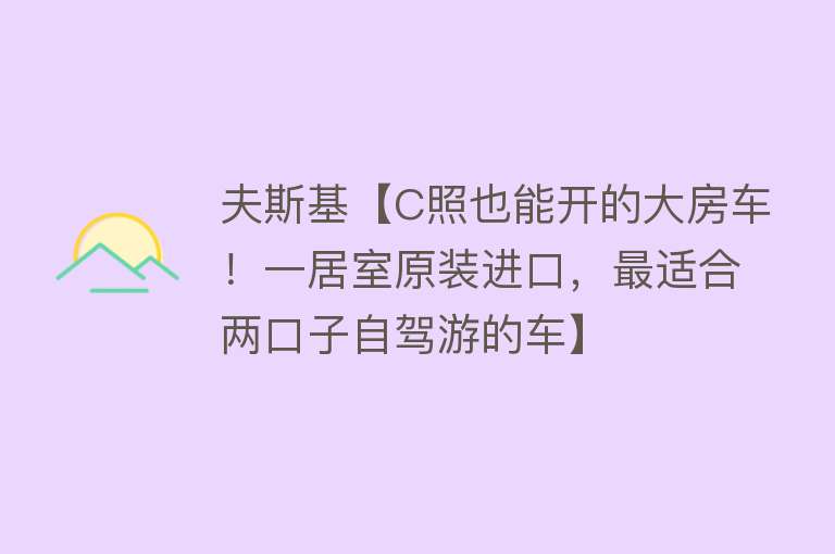 夫斯基【C照也能开的大房车！一居室原装进口，最适合两口子自驾游的车】