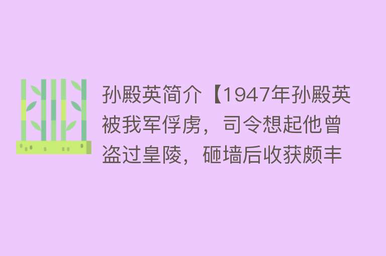 孙殿英简介【1947年孙殿英被我军俘虏，司令想起他曾盗过皇陵，砸墙后收获颇丰】